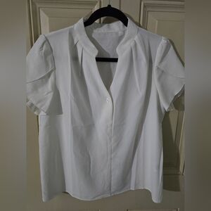 SHEIN White Boxy Short Sleeve Blouse with Mandarin Collar